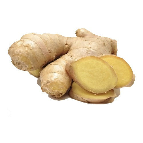 Fresh ginger root, whole and sliced